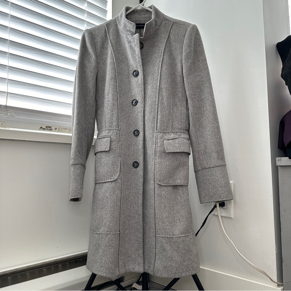 Zara 100% Wool Black Label Gray Women's Winter Coat Long Jacket - Size M Medium